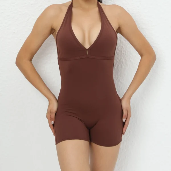 Yoga Pants Halter Neck Jumpsuit Beauty Back Shorts High Elastic One-piece Fitness For Womens Clothing - Image 4