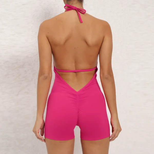 Yoga Pants Halter Neck Jumpsuit Beauty Back Shorts High Elastic One-piece Fitness For Womens Clothing - Image 3