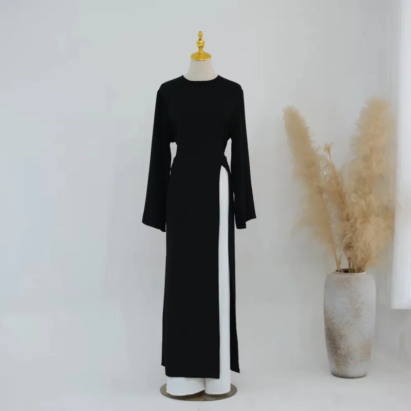 Long Sleeved Robe With Slit Solid Color Wide Leg Pants Two-piece Set - Image 9