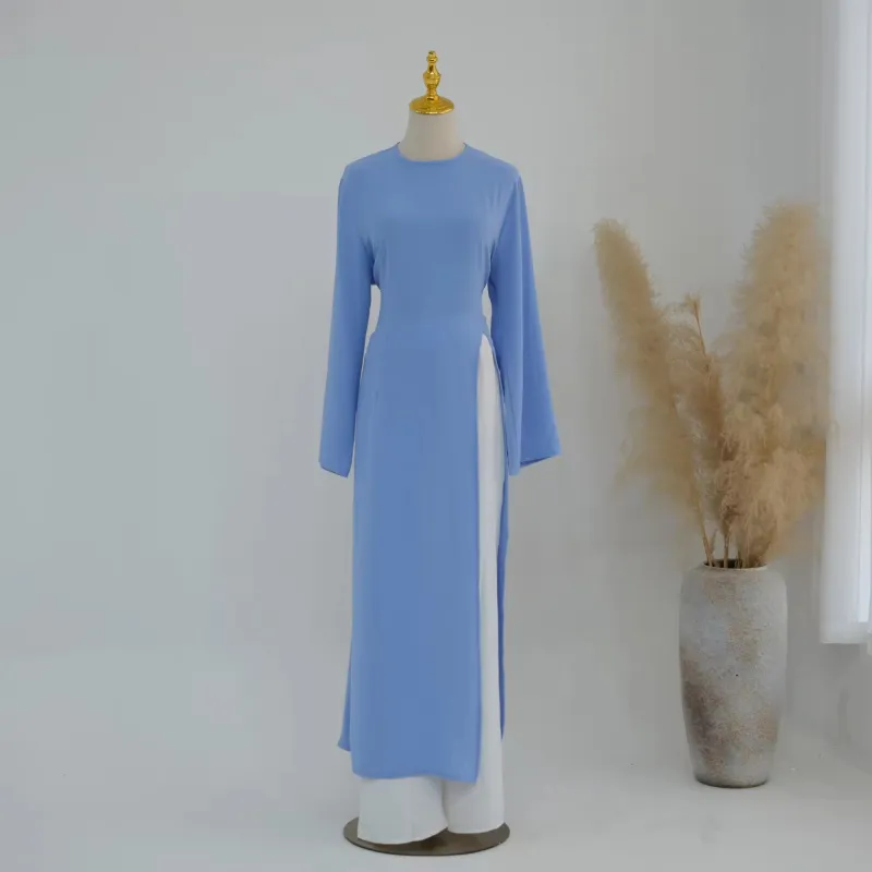 Long Sleeved Robe With Slit Solid Color Wide Leg Pants Two-piece Set - Image 8