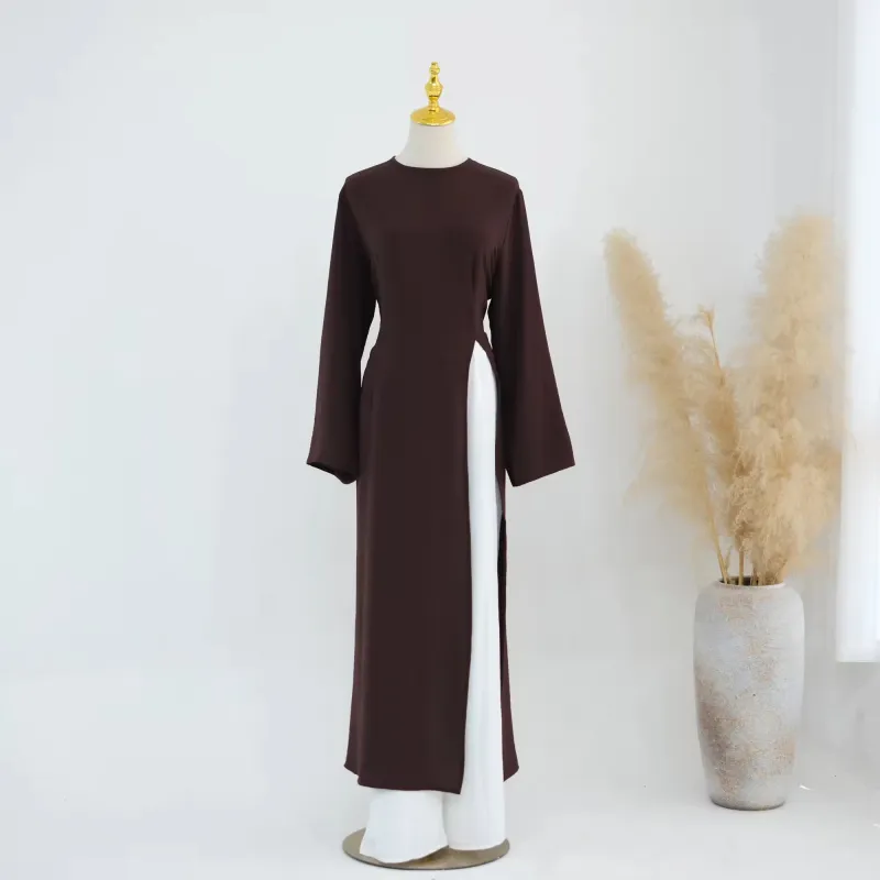 Long Sleeved Robe With Slit Solid Color Wide Leg Pants Two-piece Set - Image 7