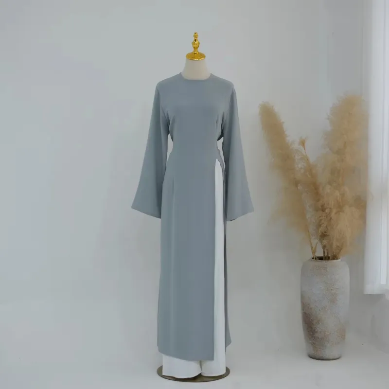 Long Sleeved Robe With Slit Solid Color Wide Leg Pants Two-piece Set - Image 6