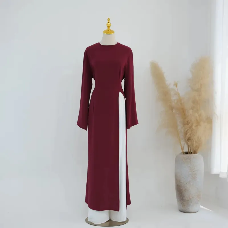 Long Sleeved Robe With Slit Solid Color Wide Leg Pants Two-piece Set - Image 4