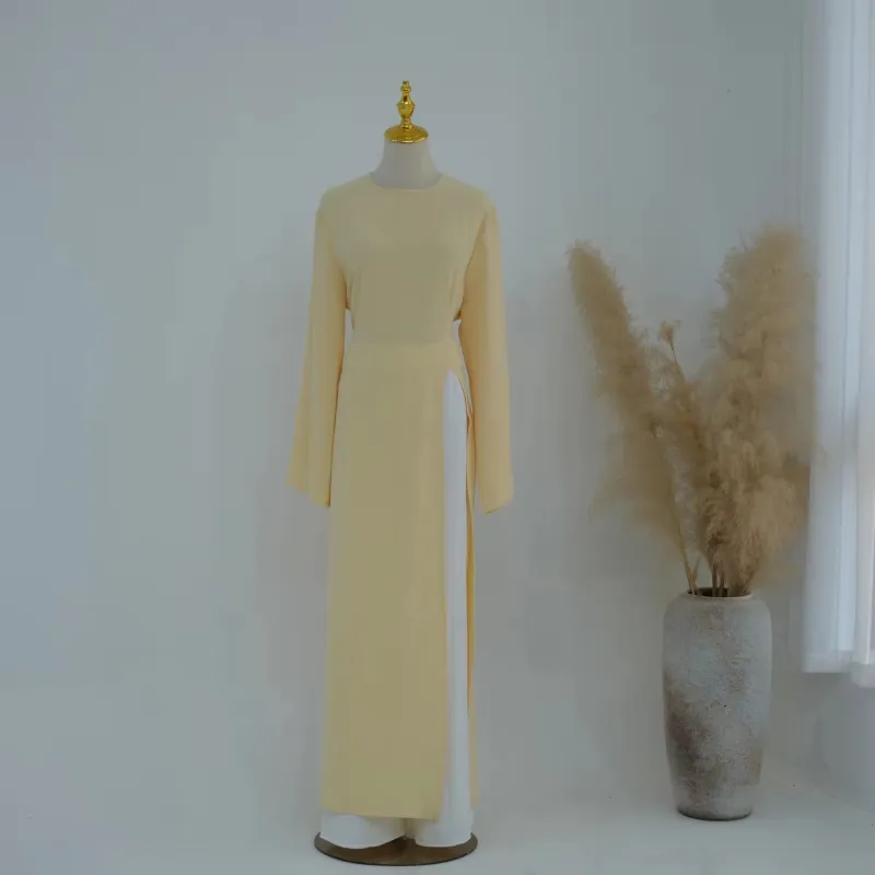 Long Sleeved Robe With Slit Solid Color Wide Leg Pants Two-piece Set - Image 2